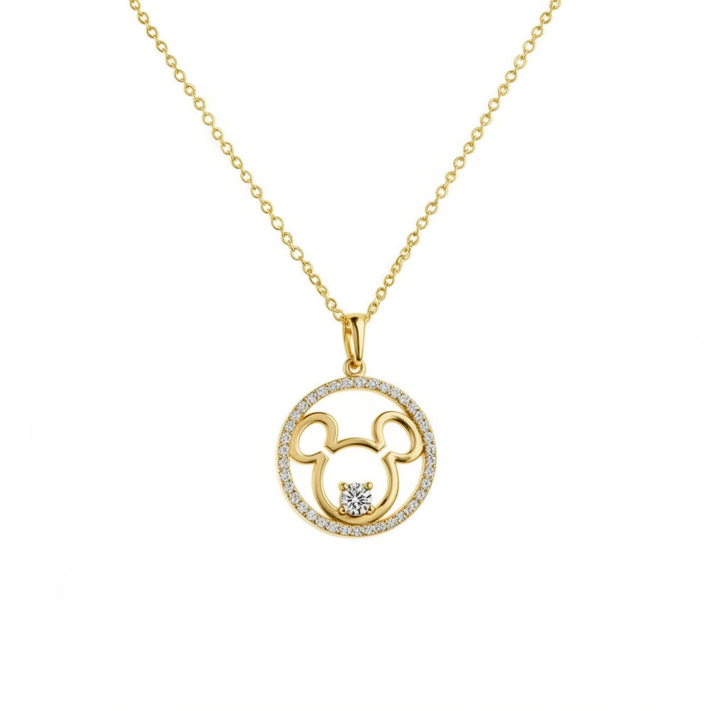 Gargantilla de oro 14K con dije de silueta M y circonias