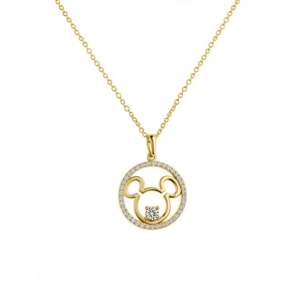 Gargantilla de oro 14K con dije de silueta M y circonias