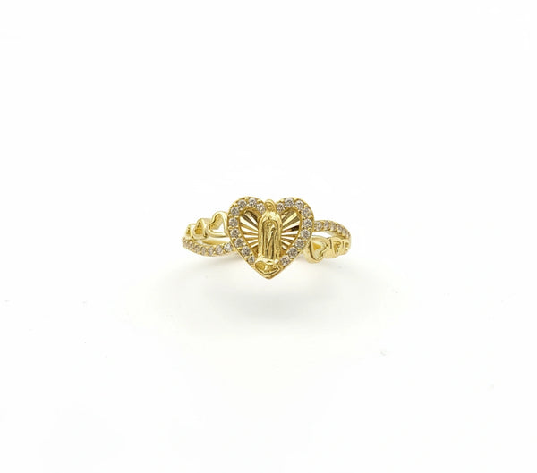 Anillo Virgen de Guadalupe en Corazón en Oro 10k