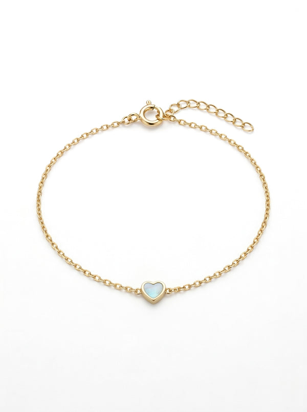 Pulsera de oro 14k diseño de corazón de madre perla 5604- 18 cm