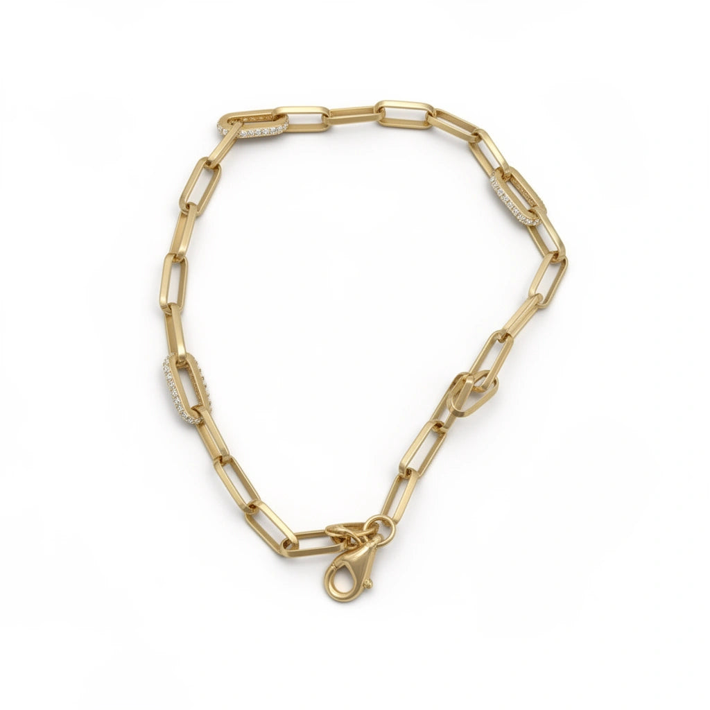 Pulsera Oro 10K Estilo Eslabón con Circonias -18 cm