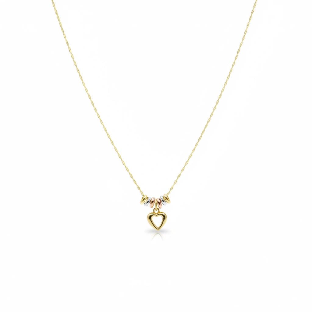 Gargantilla de oro 14k de aros de la suerte con silueta de corazón