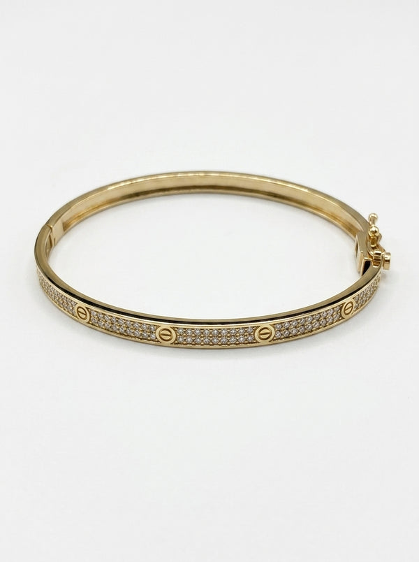 Brazalete de oro 14k tipo diseñador hueco con circonias mod 5752 - 18 cm