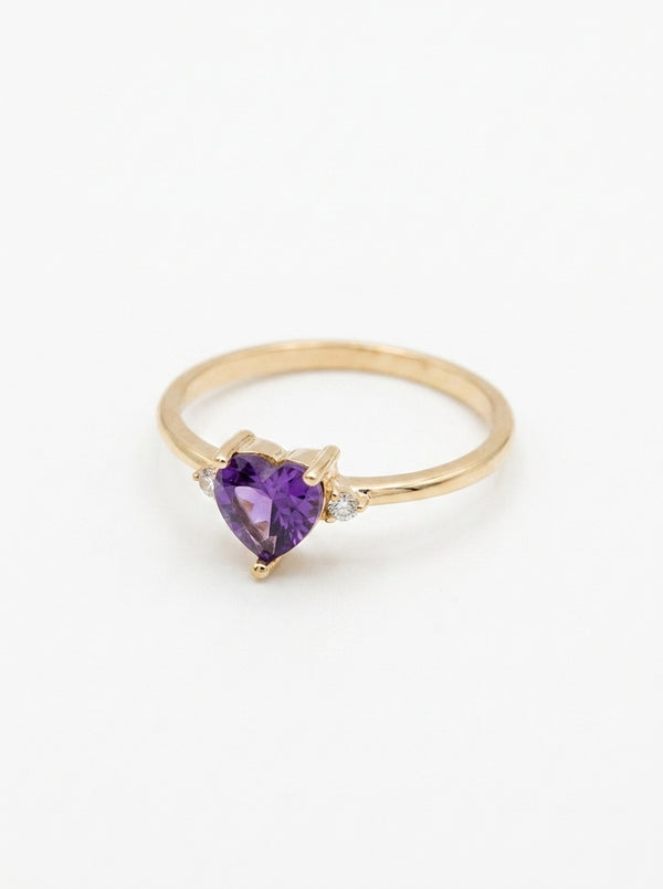Anillo de oro 14k diseño de corazón morado de circonia Mod LM5401
