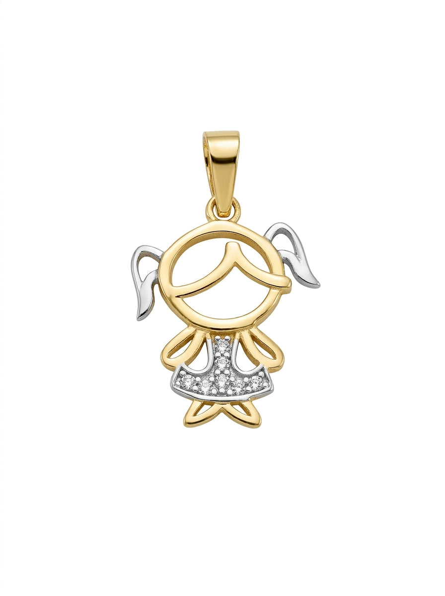 Dije de oro 14k diseño de niña bicolor LM5232 - 1.5 cm
