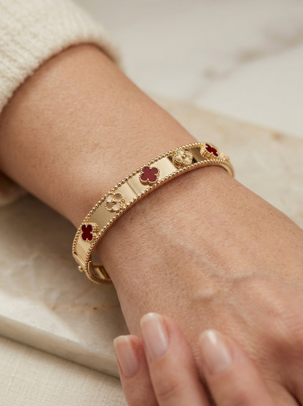 Brazalete de oro 14k diseño de tréboles mod 5757 - 18 cm