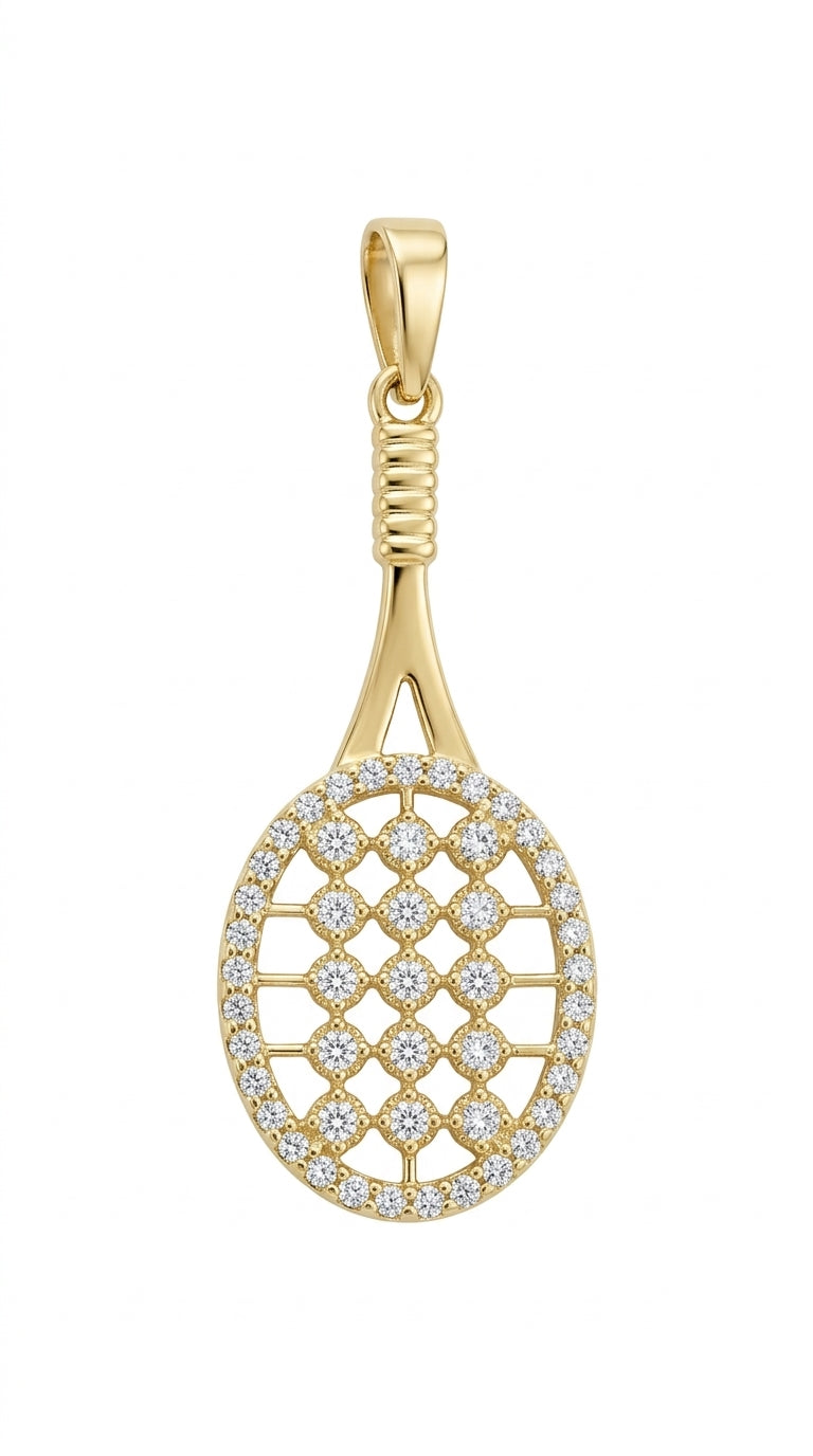 Dije Raqueta de Tenis con Circonias en Oro 14K -3.5 cm