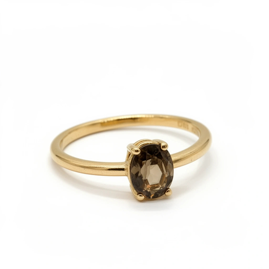 Anillo de oro 14k con circonia café Mod. 20069