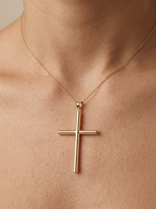 Cruz lisa de oro 14k mod 5516 - 4 cm