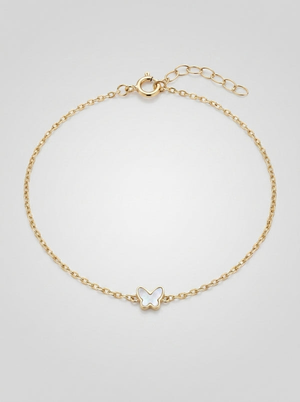 Pulsera de oro 14k diseño de mariposa de madre perla 5603- 18 cm