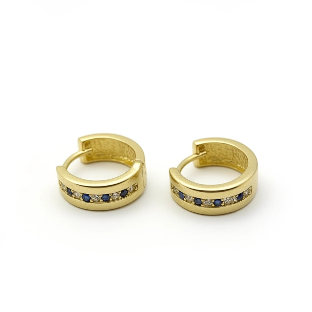 Huggies de oro 14k con incrustaciones de circonias azules y blanca