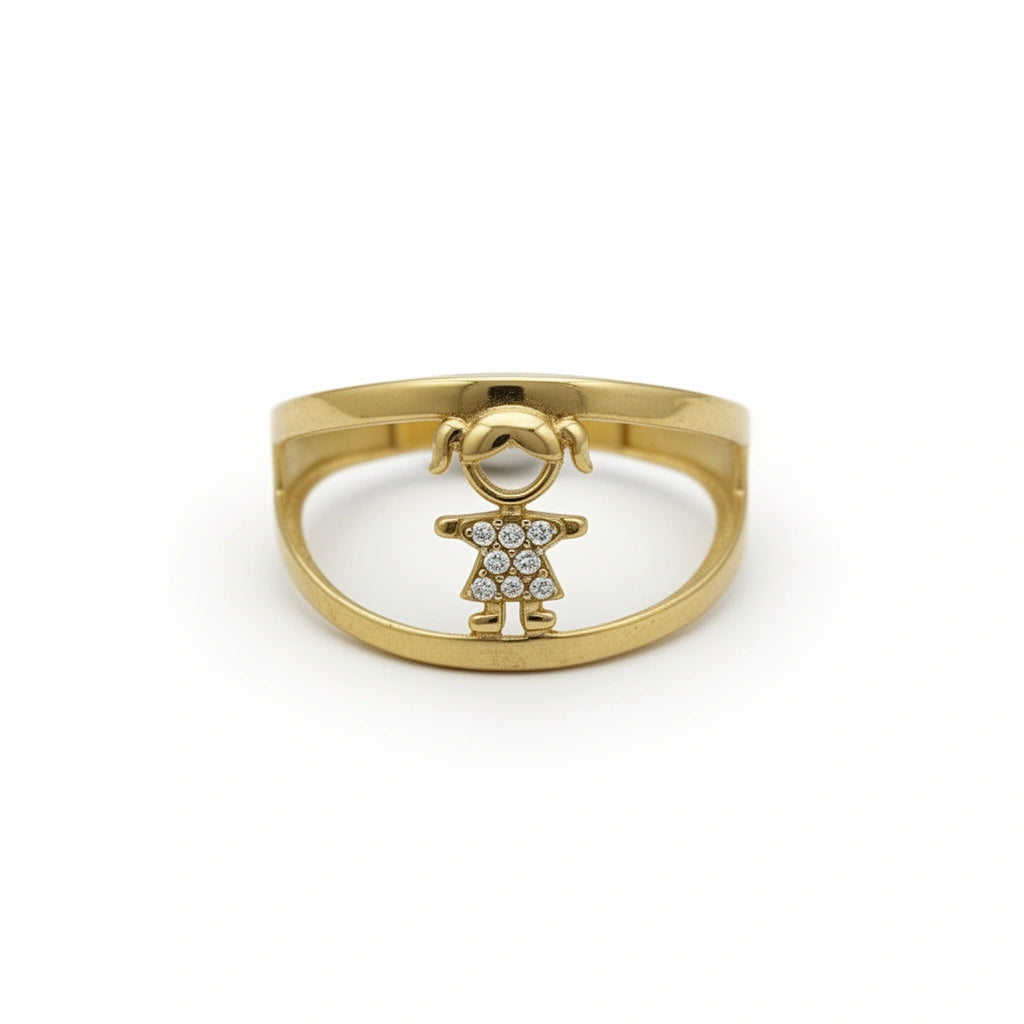 Anillo con figura de niña de oro 14k incrustaciones de circonias