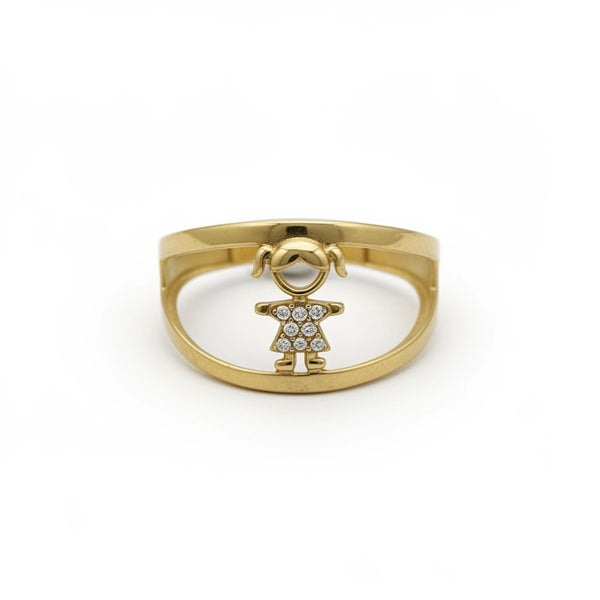 Anillo con figura de niña de oro 14k incrustaciones de circonias