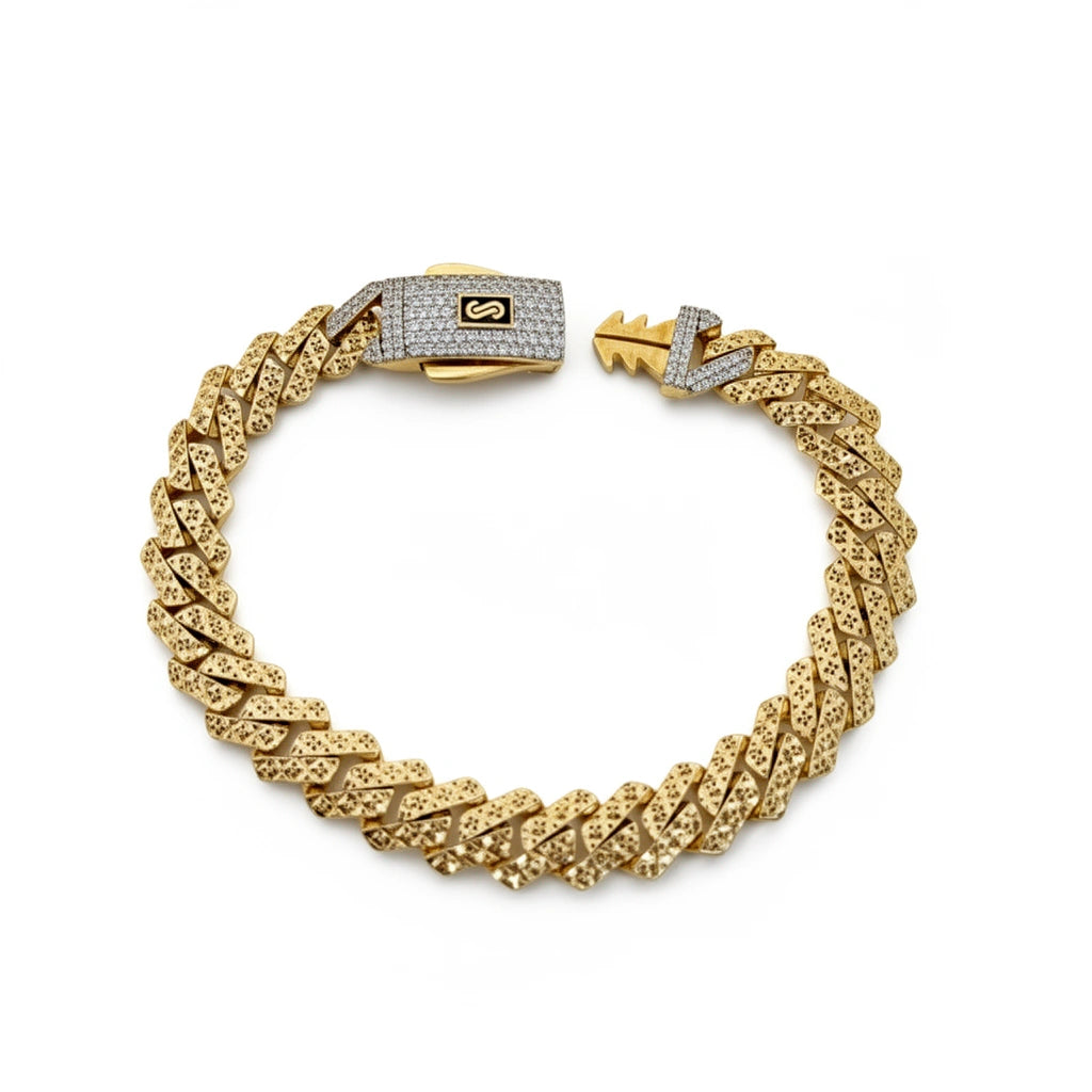 Pulso Monaco chain de oro 14k tejido Edge Alt. Flex / Pavé Lock 8 mm