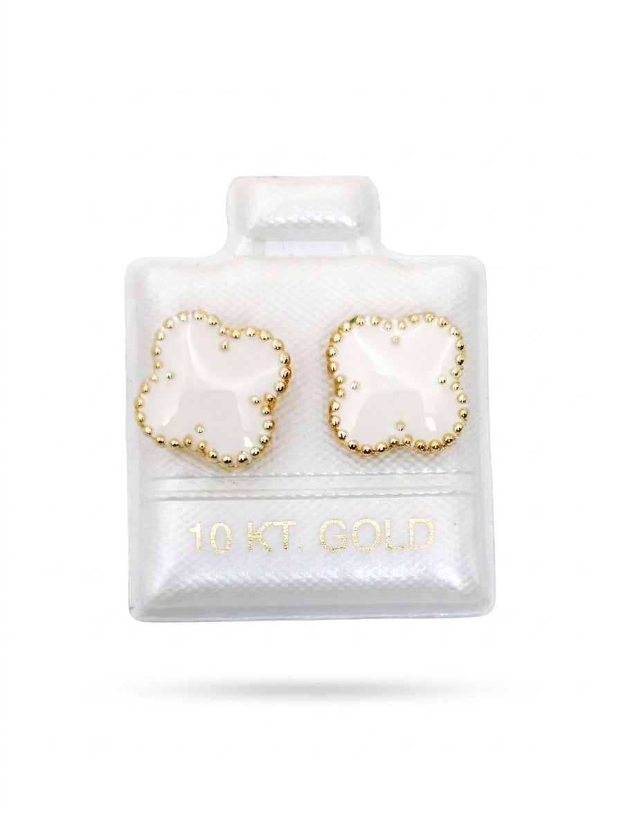 Broquel 10k de trébol blanco esmaltado