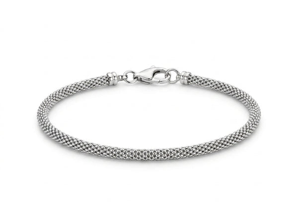 Pulsera de oro blanco 14k tejido Pop Corn Mod 5441 - 18 cm