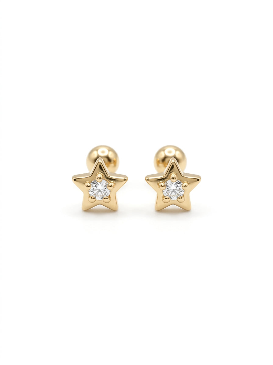 Broquel baby de oro 14k diseño de estrellas con diamantes naturales Mod 5444