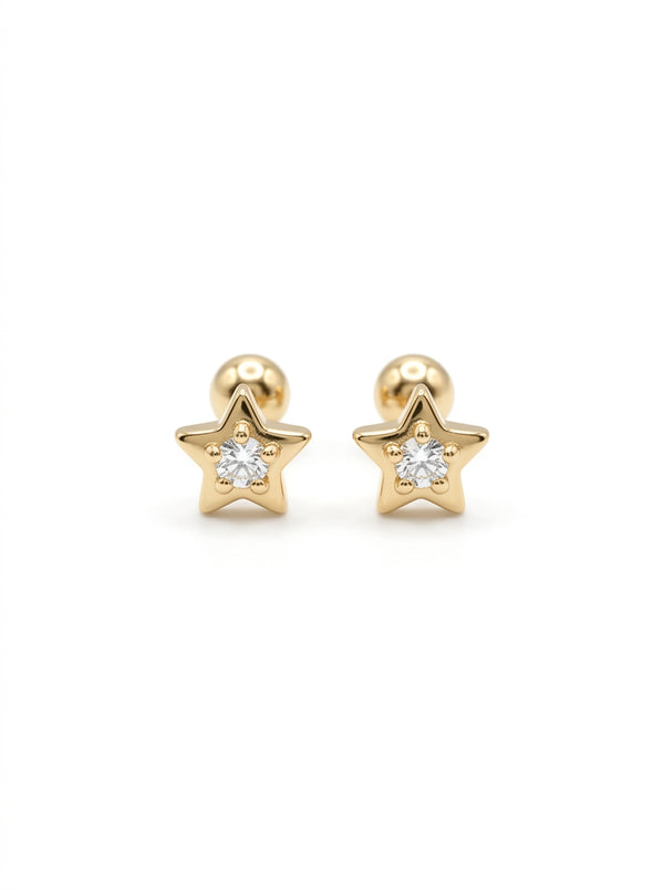 Broquel baby de oro 14k diseño de estrellas con diamantes naturales Mod 5444