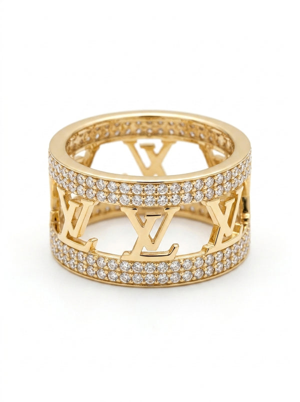 Anillo de oro 14k tipo diseñador con circonias Mod 5771 - 1.3 cm