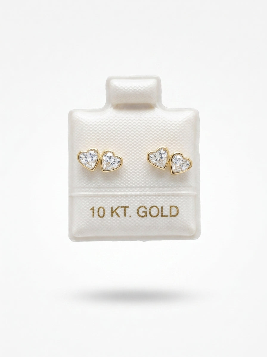 Broquel de oro 10k delgado diseño tú y yo de corazones (de bolitas) Mod 5675