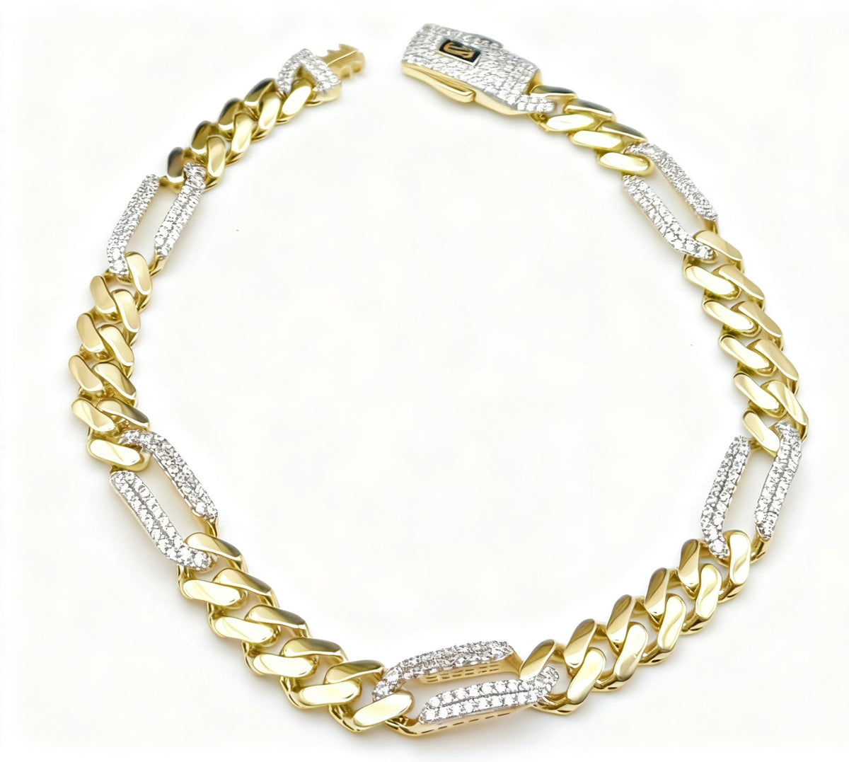 Pulsera de diseñador de oro 14k FIGARO Alt.Pavé / Pavé Lock 6.5 mm Mod. 482165