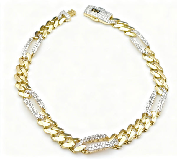 Pulsera de diseñador de oro 14k FIGARO Alt.Pavé / Pavé Lock 6.5 mm Mod. 482165