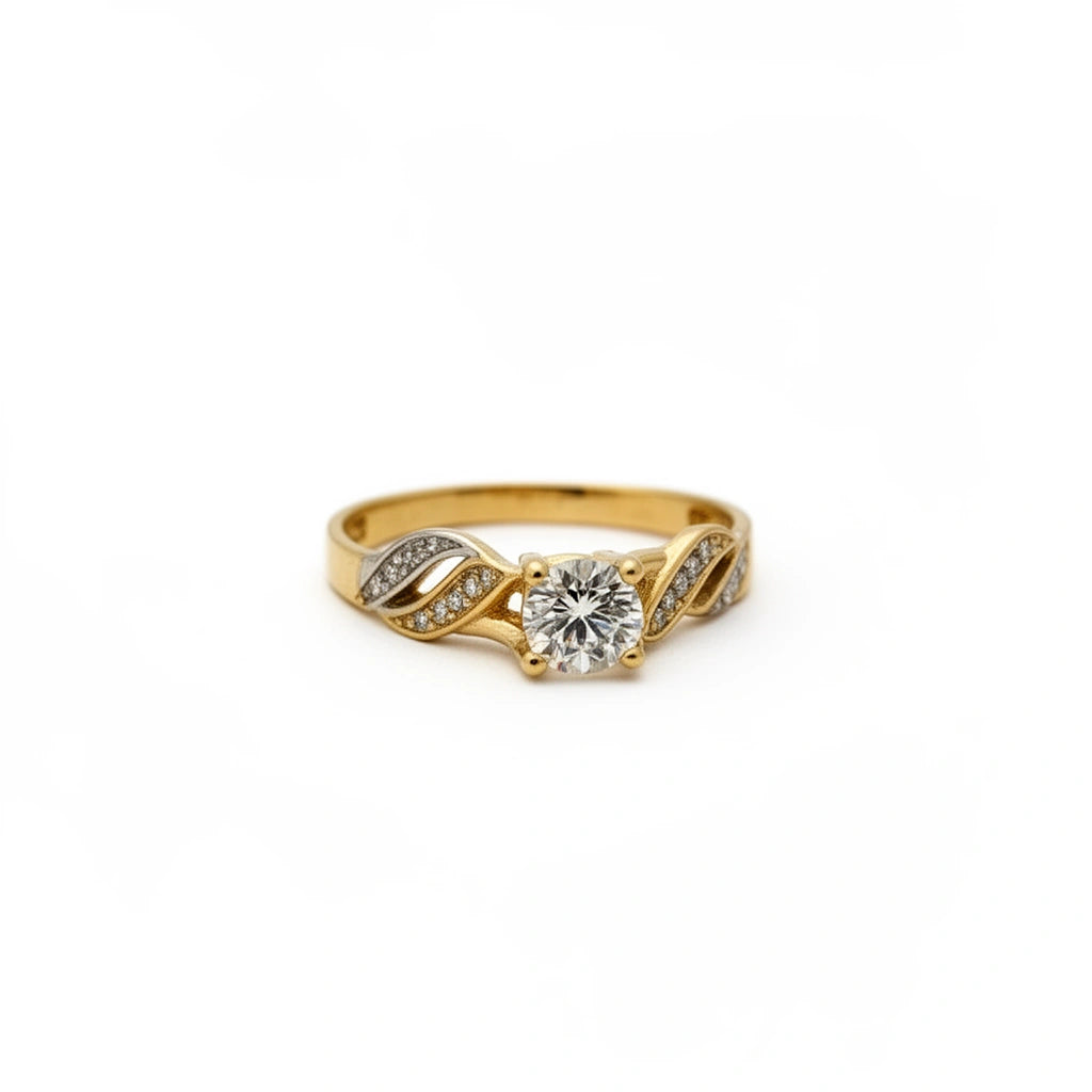 Anillo solitario entrelazado de Circonias en Oro 14k