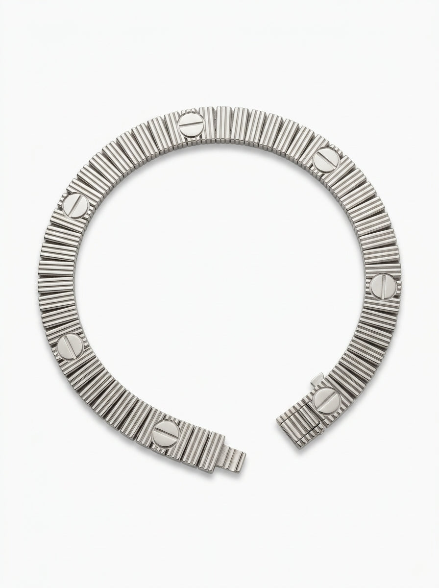 Brazalete de oro blanco 10k tipo diseñador mod 5875 - 18 cm x 6.5mm