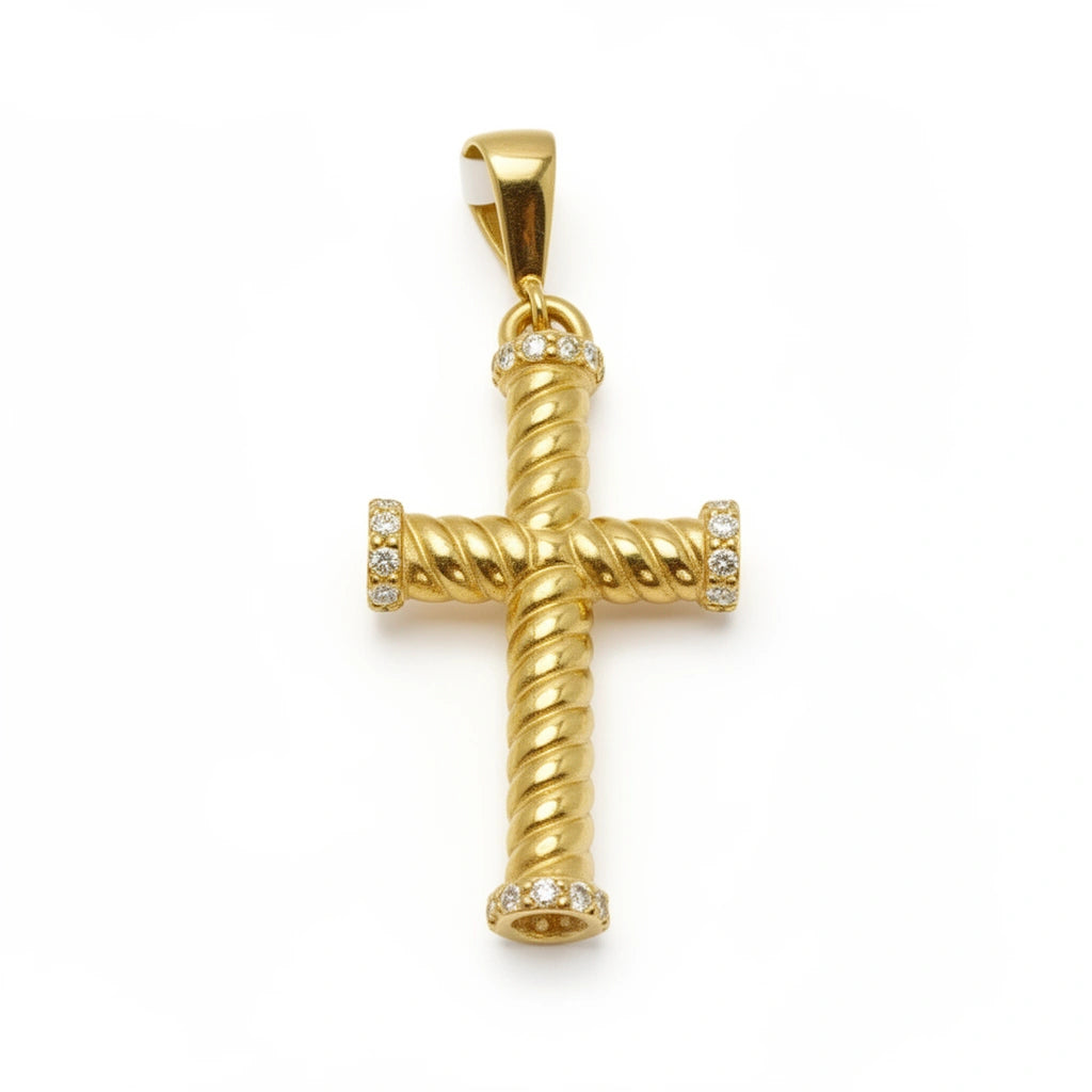 Cruz torsal clásica con circonias unisex oro 14k 2.8 cm