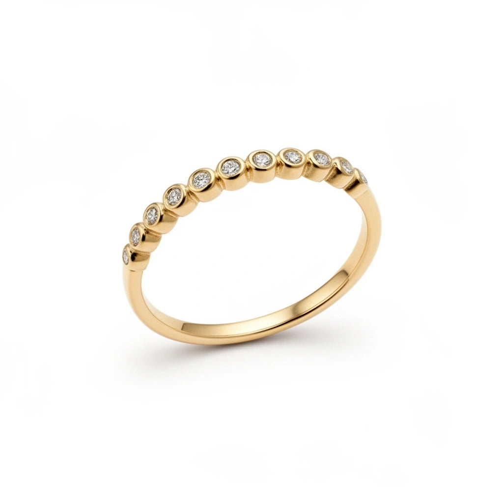 Anillo media churumbela de oro 14k con de bolitas de circonias