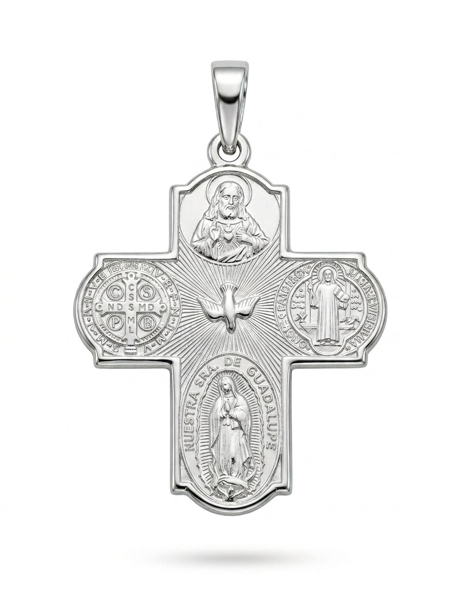 Dije de oro blanco 14k diseño de la cruz milagrosa Mod 5440 - 2.5 cm