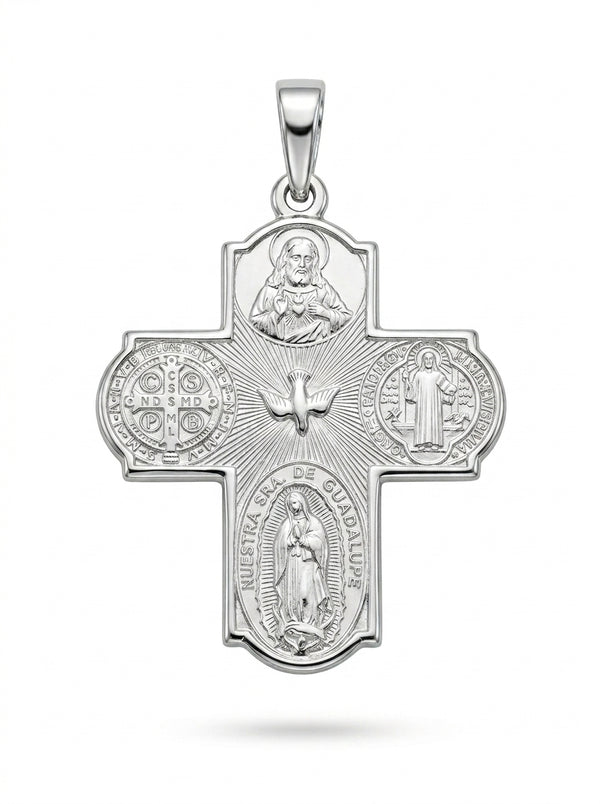 Dije de oro blanco 14k diseño de la cruz milagrosa Mod 5440 - 2.5 cm
