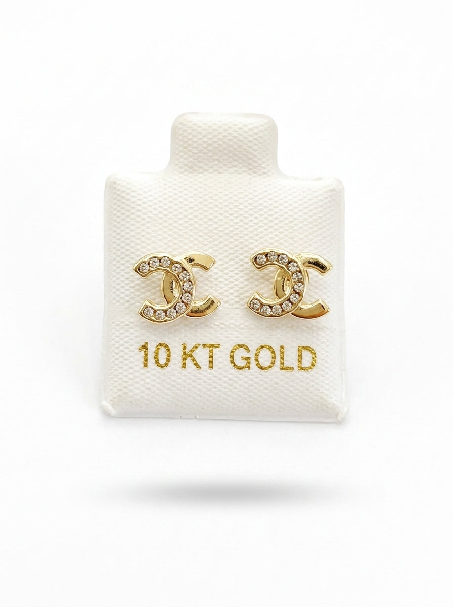 Broquel de oro 10k tipo diseñador Mod LM5186 ( de bolitas)