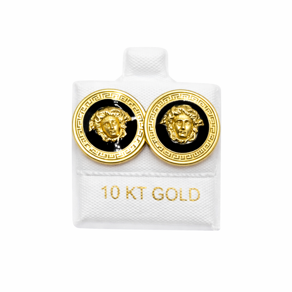 Broquel de oro 10k tipo diseñador esmaltado (de bolitas)