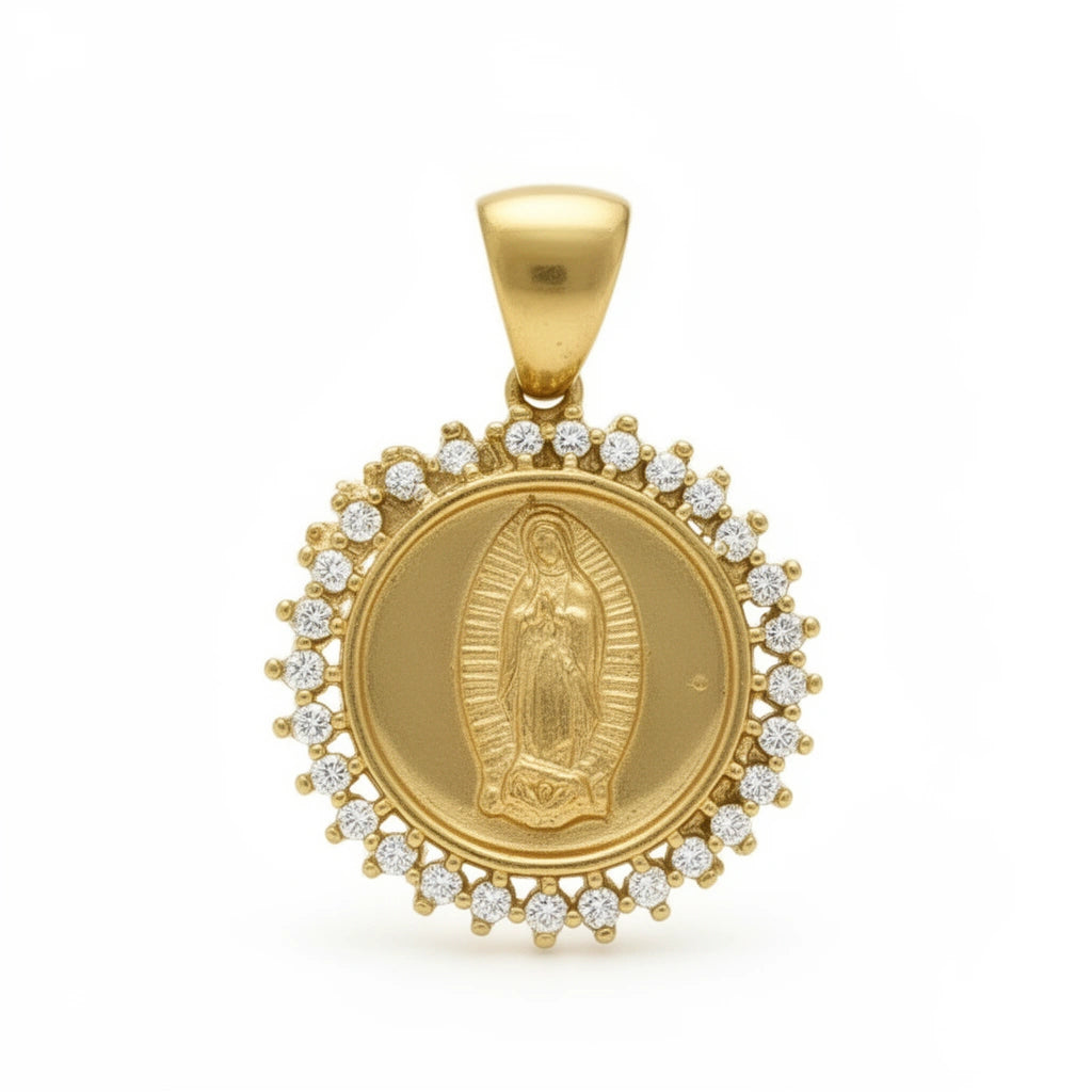 Medalla de la virgen de Guadalupe de oro 14k con circonias Mod.1404 - 1.5 cm