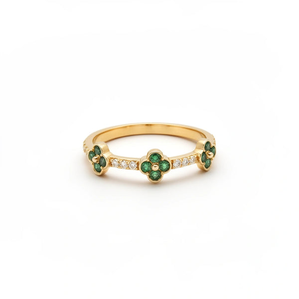 Anillo 10k de tréboles con circonias verdes