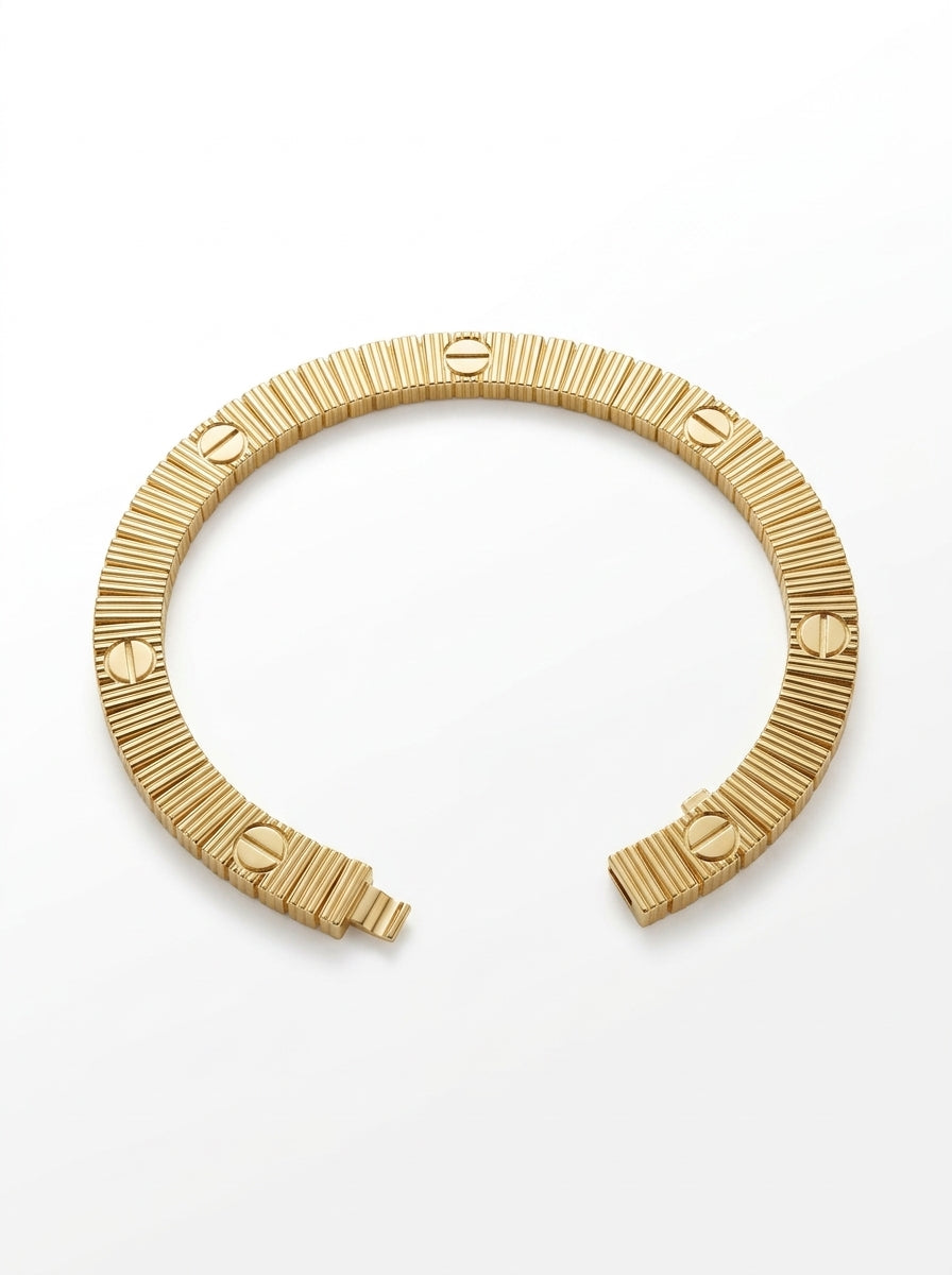 Brazalete de oro amarillo 10k tipo diseñador mod 5877 - 18 cm x 6.5mm