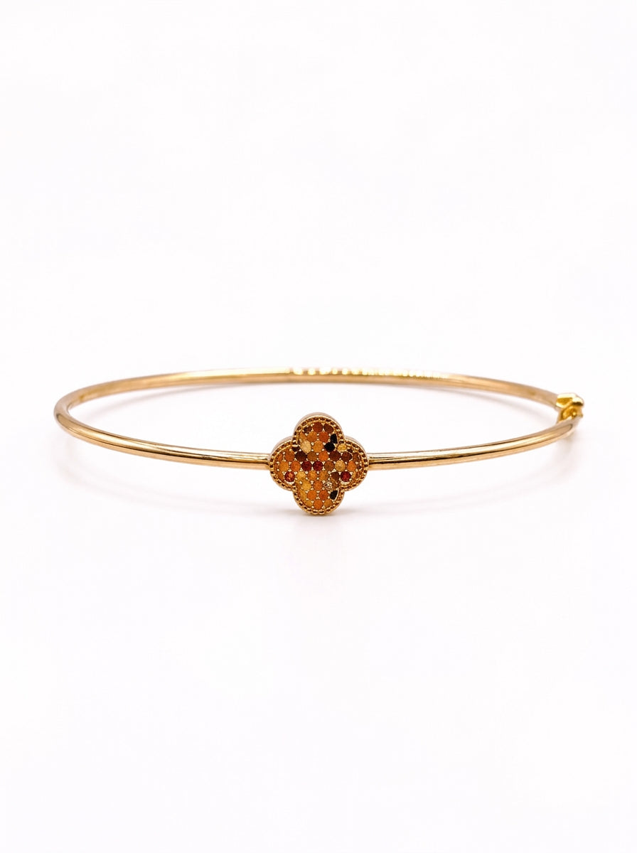 Brazalete de oro 14k diseño de trébol tipo diseñador hueco Mod 5543 - 17 cm