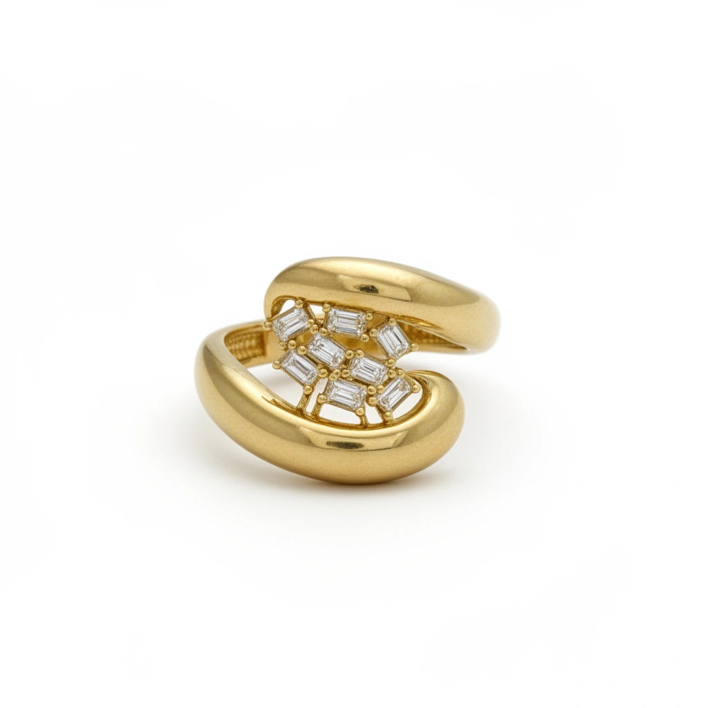 Anillo en oro 14k doble banda con centro de circonias corte baguette
