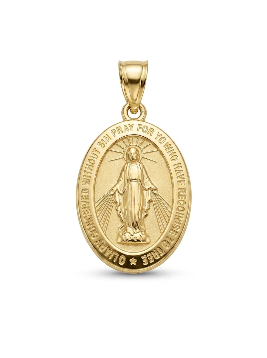 Medalla de oro 14k diseño de la virgen milagrosa Mod LM533 - 2 cm