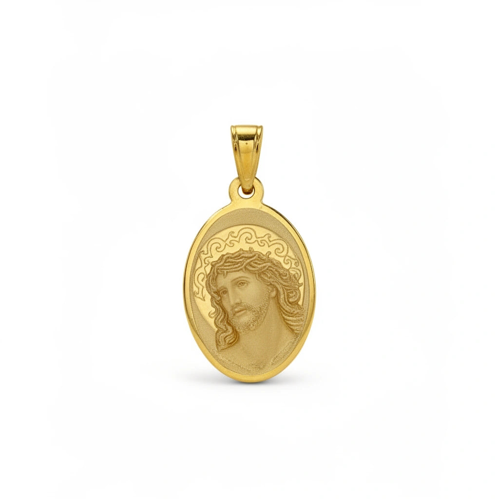 Medalla a laser de rostro de Jesucristo en oro 14k - 2 cm