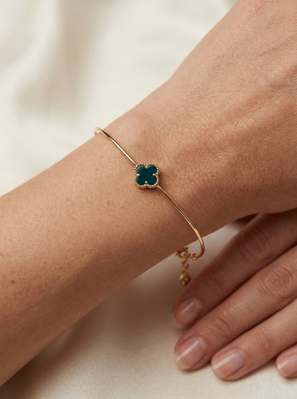 Brazalete de oro 14k diseño de trébol de piedra ónix mod 5758 - 18 cm