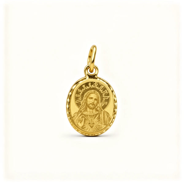 Medalla a laser de Sagrado Corazón en oro 14k - 1 cm