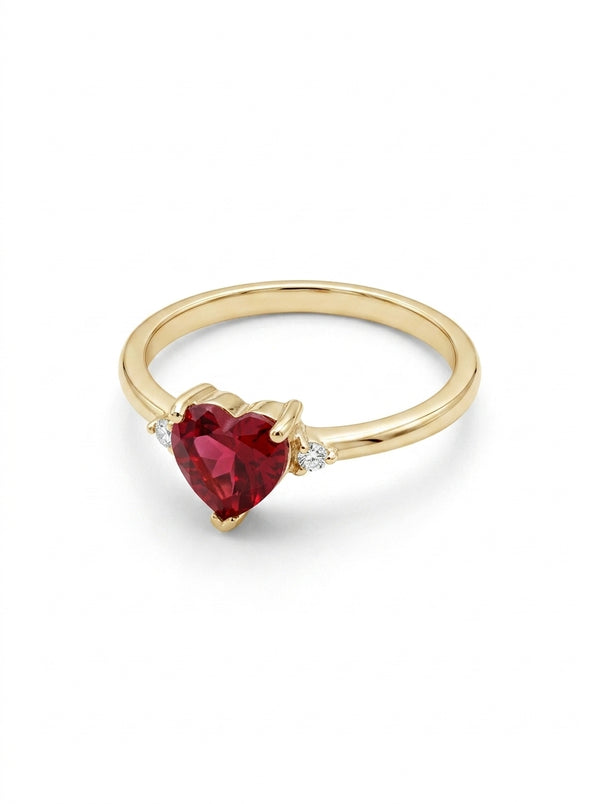 Anillo de oro 14k diseño de corazón roja de circonia Mod LM5400