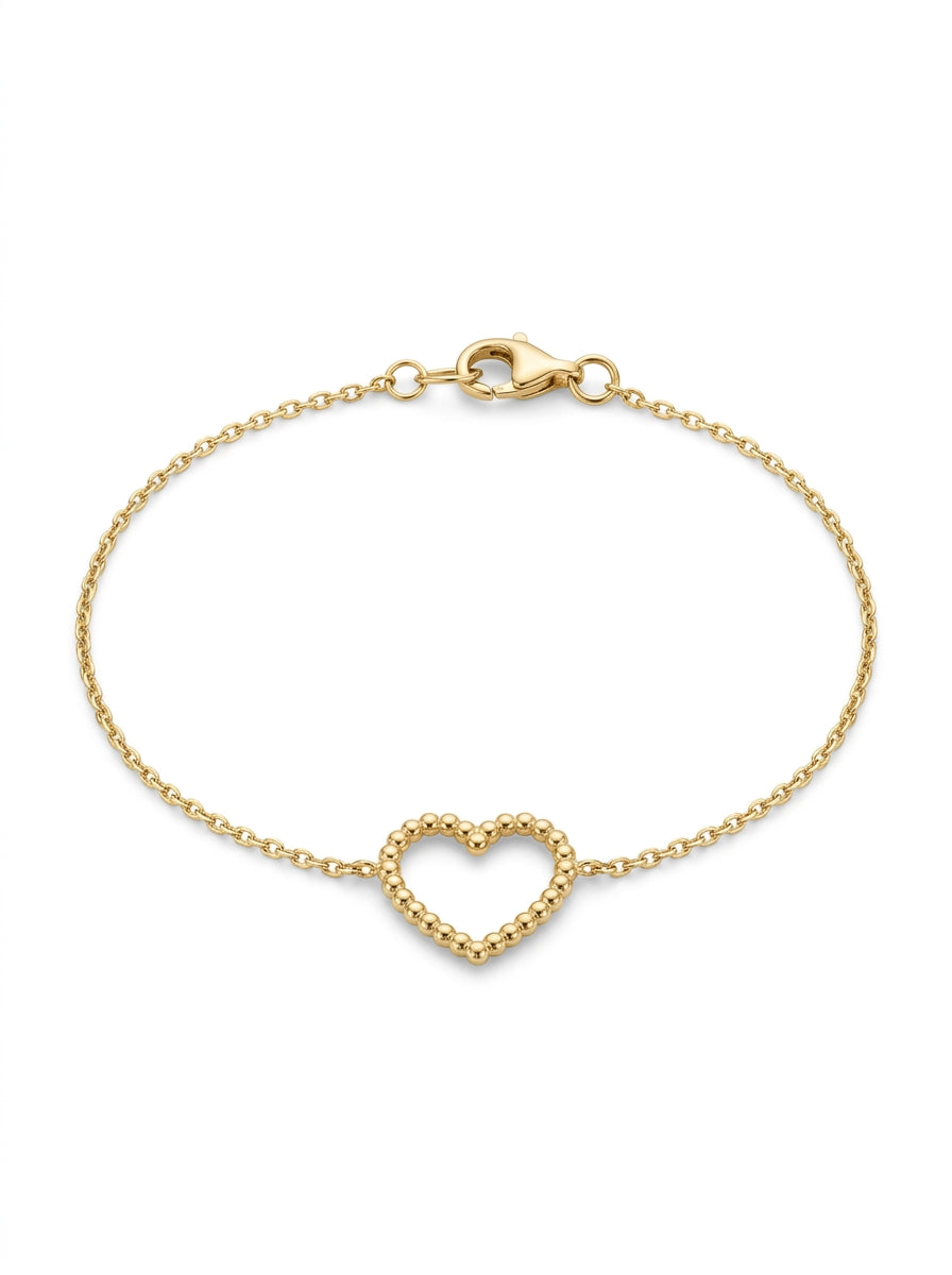 Pulsera de oro 14k diseño de corazón con bolitas Mod LM539 - 18 cm