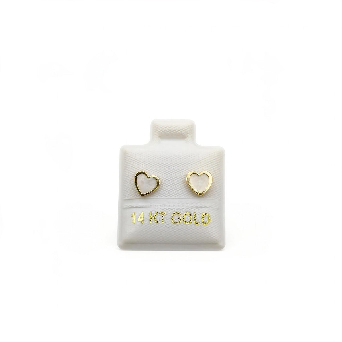 Broquel de oro 14k de corazón con madre perla (de bolitas)