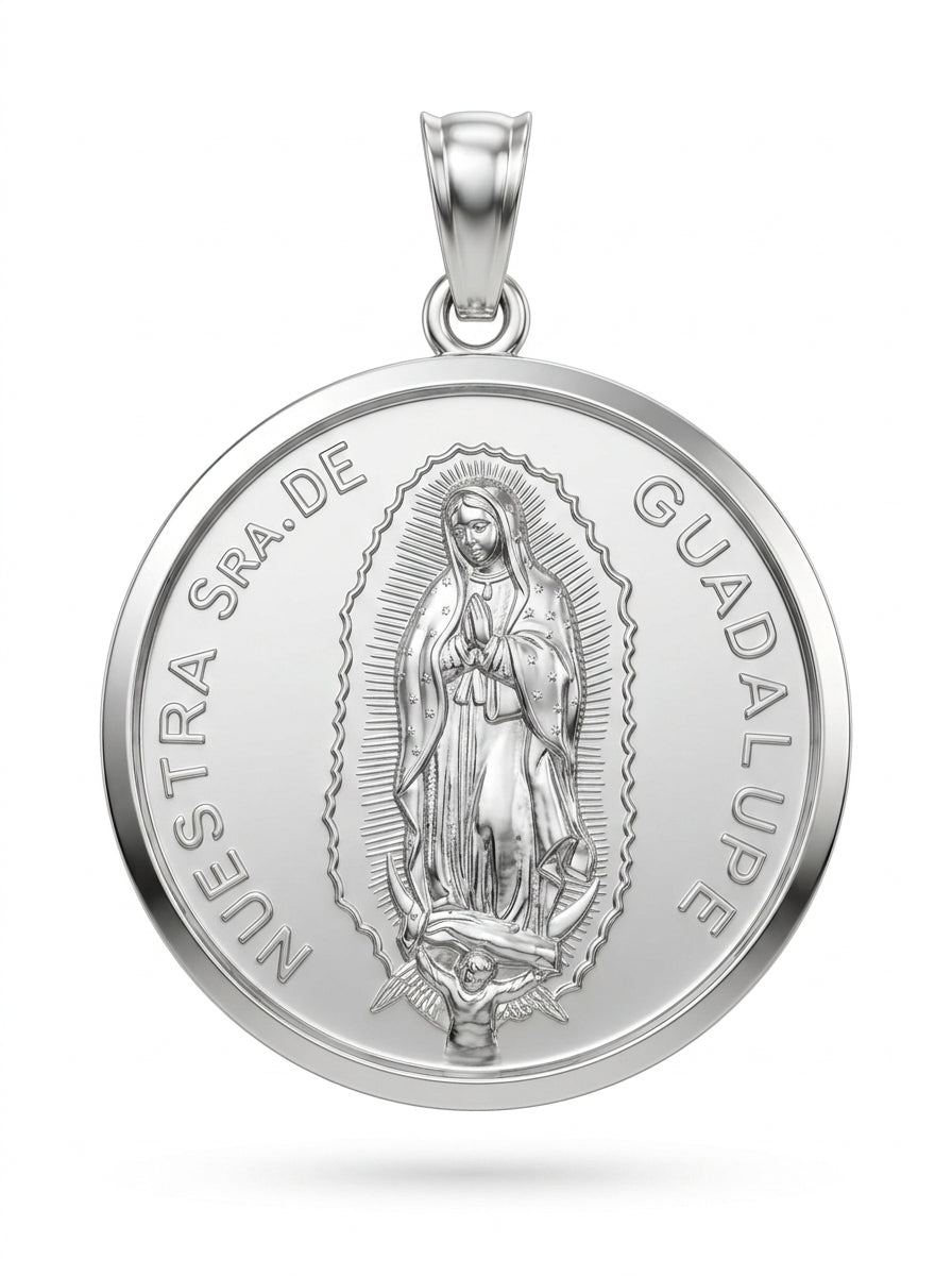 Medalla de oro blanco 14k diseño de la virgen de Guadalupe Mod 5436 - 2.5 cm