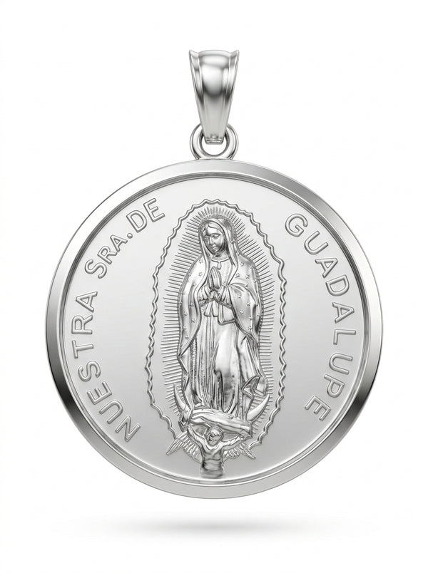 Medalla de oro blanco 14k diseño de la virgen de Guadalupe Mod 5436 - 2.5 cm