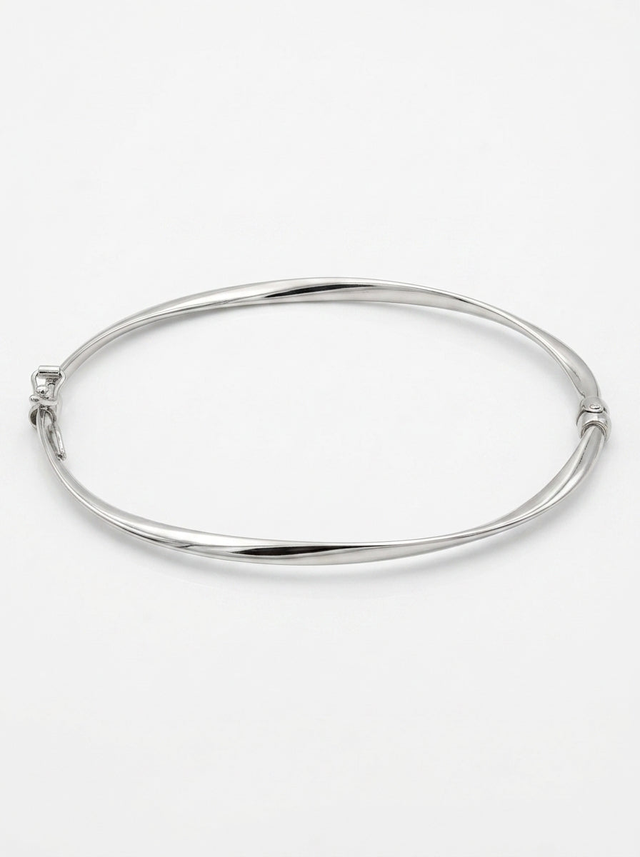 Brazalete de oro blanco 14k hueco diseño torcido Mod 5572 - 18 cm