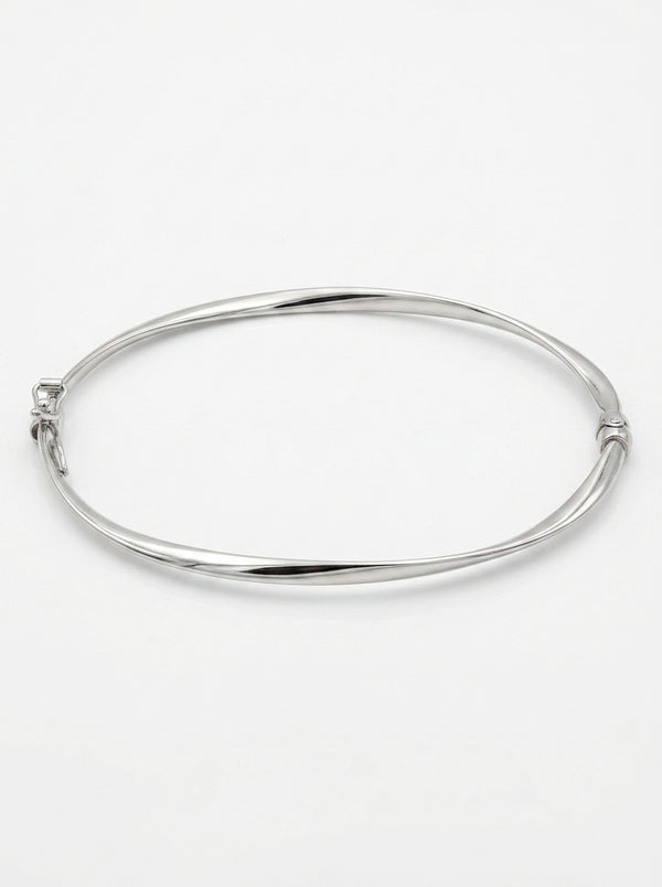 Brazalete de oro blanco 14k hueco diseño torcido Mod 5572 - 18 cm